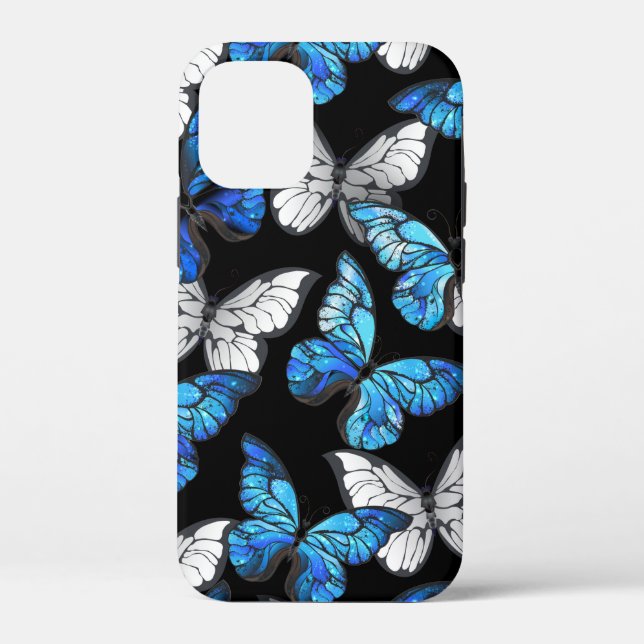 Dark Seamless Pattern with Blue Butterflies Morpho Case-Mate iPhone Case (Back)