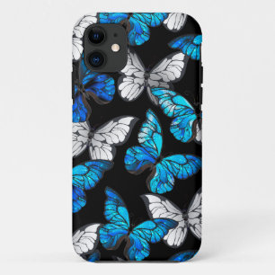 Dark Seamless Pattern with Blue Butterflies Morpho iPhone 11 Case