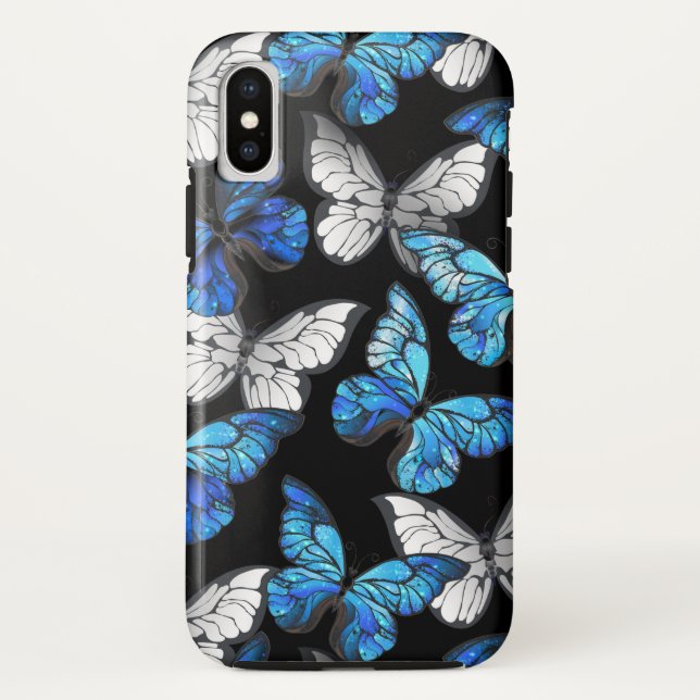 Dark Seamless Pattern with Blue Butterflies Morpho Case-Mate iPhone Case (Back)