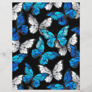 Dark Seamless Pattern with Blue Butterflies Morpho Custom Letterhead