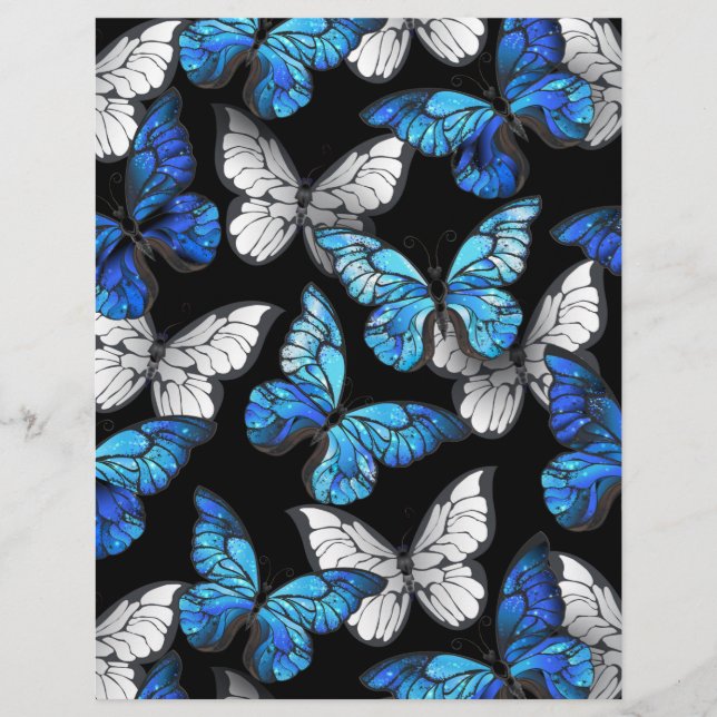 Dark Seamless Pattern with Blue Butterflies Morpho Custom Letterhead (Front)