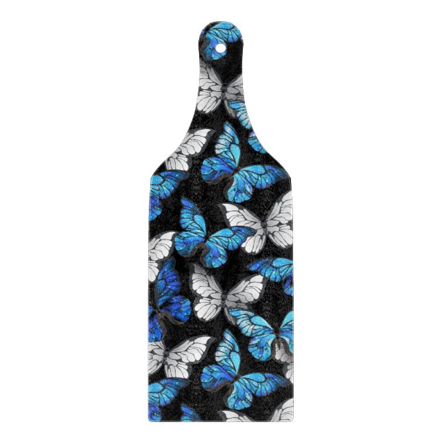 Dark Seamless Pattern with Blue Butterflies Morpho Cutting Board (Front)