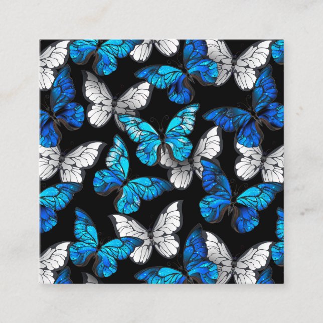 Dark Seamless Pattern with Blue Butterflies Morpho Discount Card (Front)