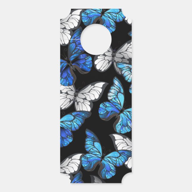 Dark Seamless Pattern with Blue Butterflies Morpho Door Hanger (Front)