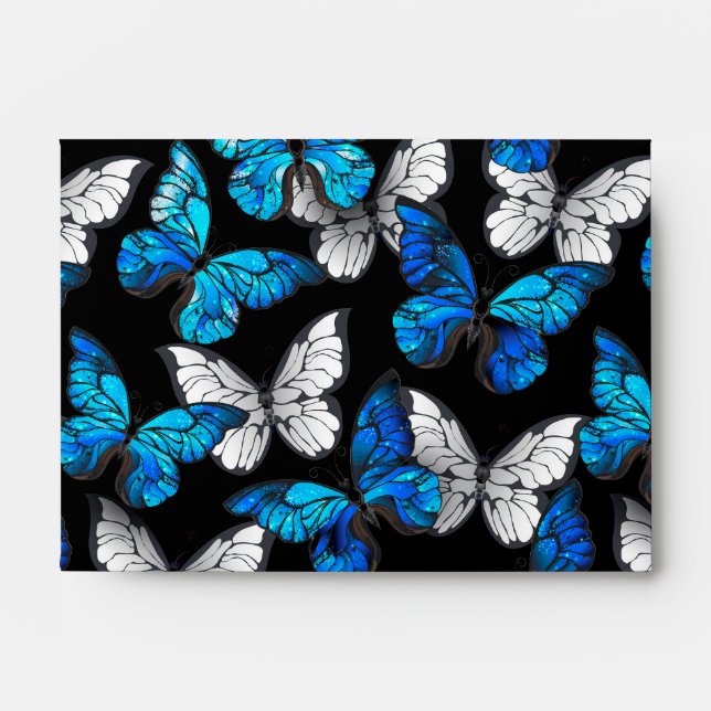 Dark Seamless Pattern with Blue Butterflies Morpho Envelope (Front)