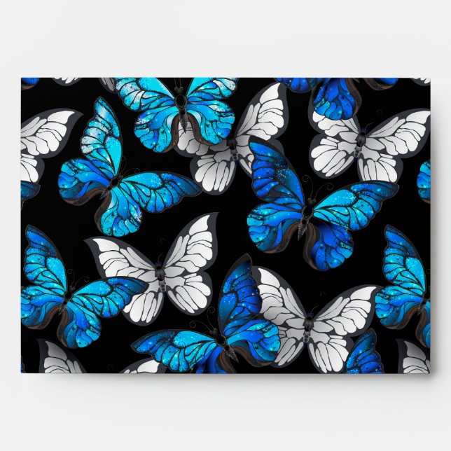 Dark Seamless Pattern with Blue Butterflies Morpho Envelope (Front)
