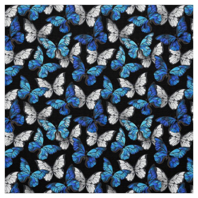 Dark Seamless Pattern with Blue Butterflies Morpho Fabric (Swatch)