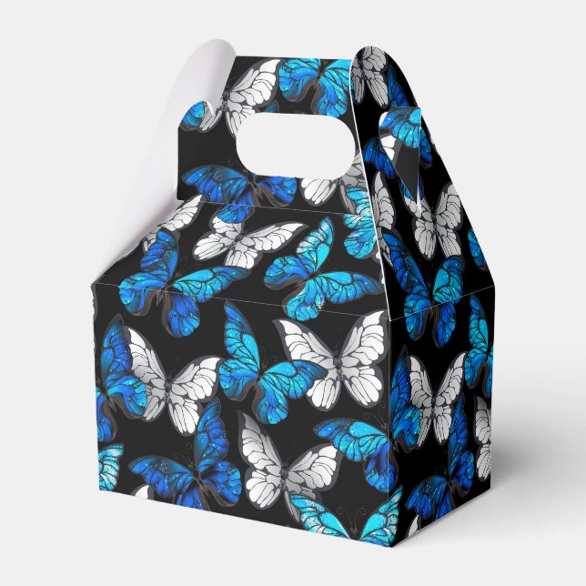 Dark Seamless Pattern with Blue Butterflies Morpho Favour Box (Front Side)