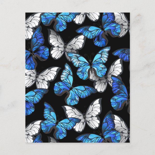 Dark Seamless Pattern with Blue Butterflies Morpho Flyer (Front)