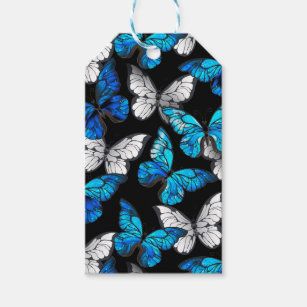Dark Seamless Pattern with Blue Butterflies Morpho Gift Tags
