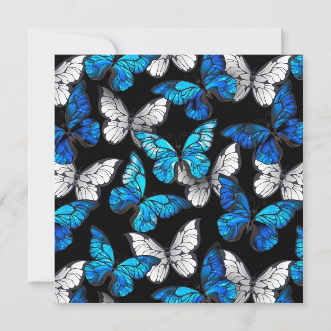 Dark Seamless Pattern with Blue Butterflies Morpho Holiday Card (Front)