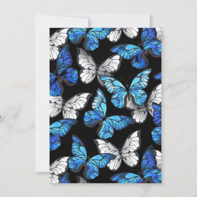Dark Seamless Pattern with Blue Butterflies Morpho Holiday Card (Front)