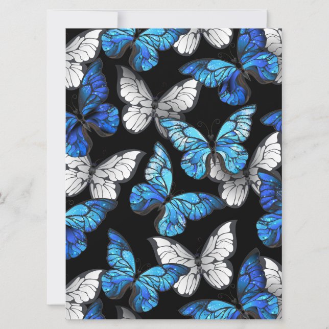 Dark Seamless Pattern with Blue Butterflies Morpho Invitation (Front)