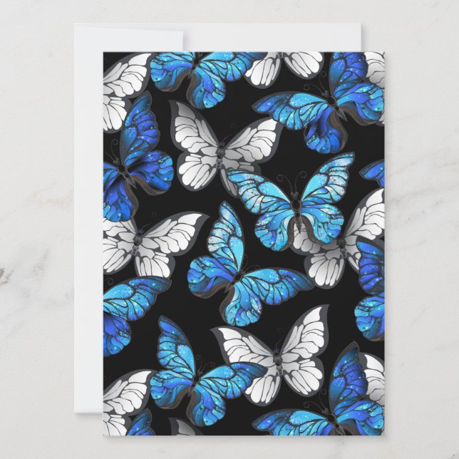 Dark Seamless Pattern with Blue Butterflies Morpho Invitation (Front)