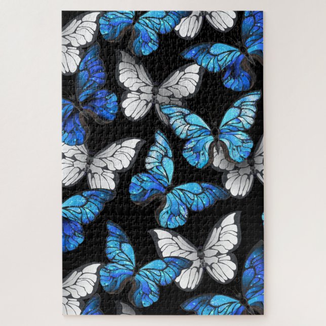 Dark Seamless Pattern with Blue Butterflies Morpho Jigsaw Puzzle (Vertical)