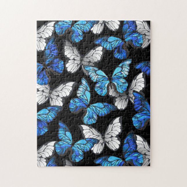 Dark Seamless Pattern with Blue Butterflies Morpho Jigsaw Puzzle (Vertical)