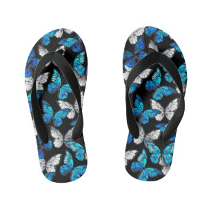 Dark Seamless Pattern with Blue Butterflies Morpho Kid's Thongs