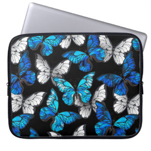 Dark Seamless Pattern with Blue Butterflies Morpho Laptop Sleeve