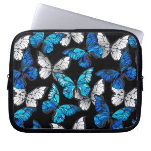 Dark Seamless Pattern with Blue Butterflies Morpho Laptop Sleeve