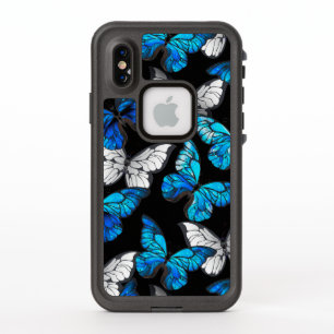 Dark Seamless Pattern with Blue Butterflies Morpho