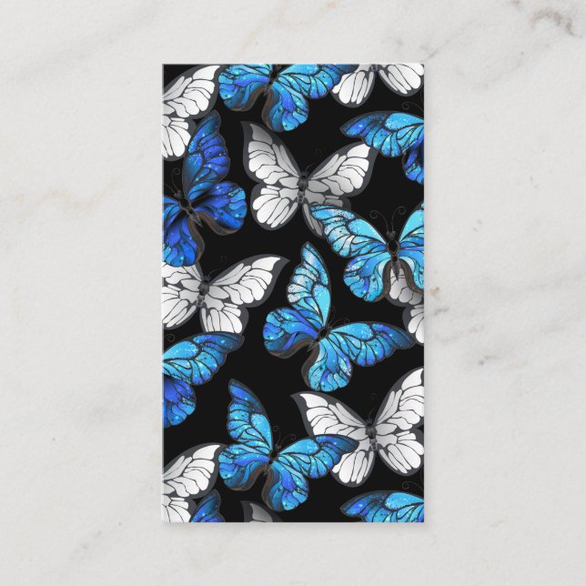 Dark Seamless Pattern with Blue Butterflies Morpho Loyalty Card (Front)