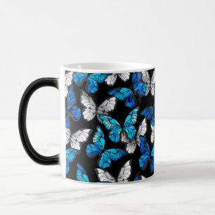 Dark Seamless Pattern with Blue Butterflies Morpho Magic Mug