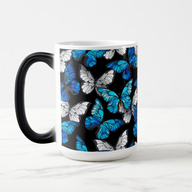 Dark Seamless Pattern with Blue Butterflies Morpho Magic Mug (Left)