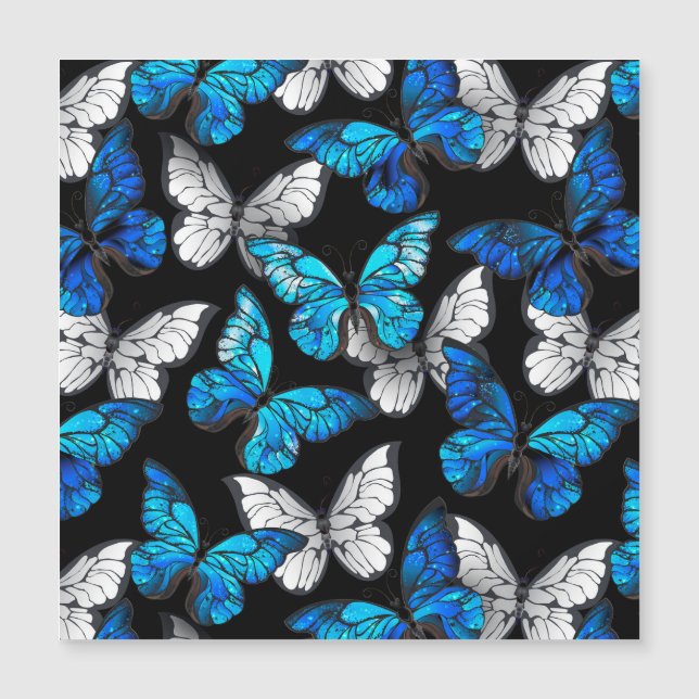 Dark Seamless Pattern with Blue Butterflies Morpho Magnetic Invitation (Front)