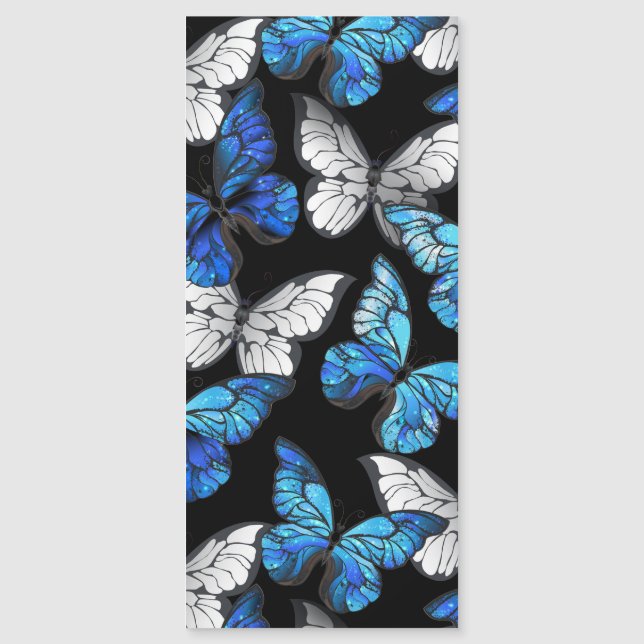 Dark Seamless Pattern with Blue Butterflies Morpho Magnetic Invitation (Front)