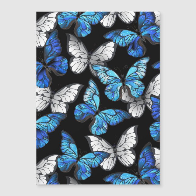 Dark Seamless Pattern with Blue Butterflies Morpho Magnetic Invitation (Front)