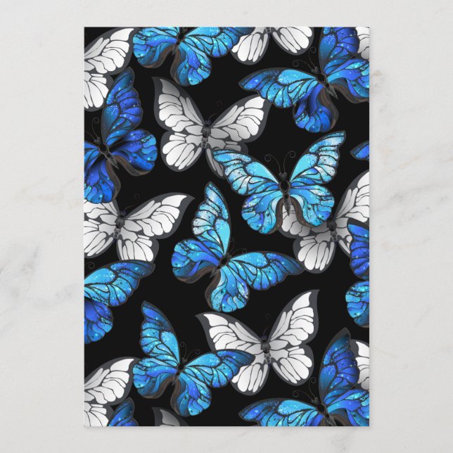 Dark Seamless Pattern with Blue Butterflies Morpho Menu (Front)
