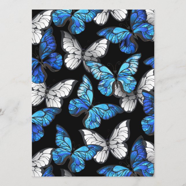 Dark Seamless Pattern with Blue Butterflies Morpho Menu (Front)