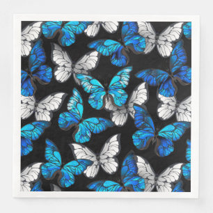 Dark Seamless Pattern with Blue Butterflies Morpho Napkin