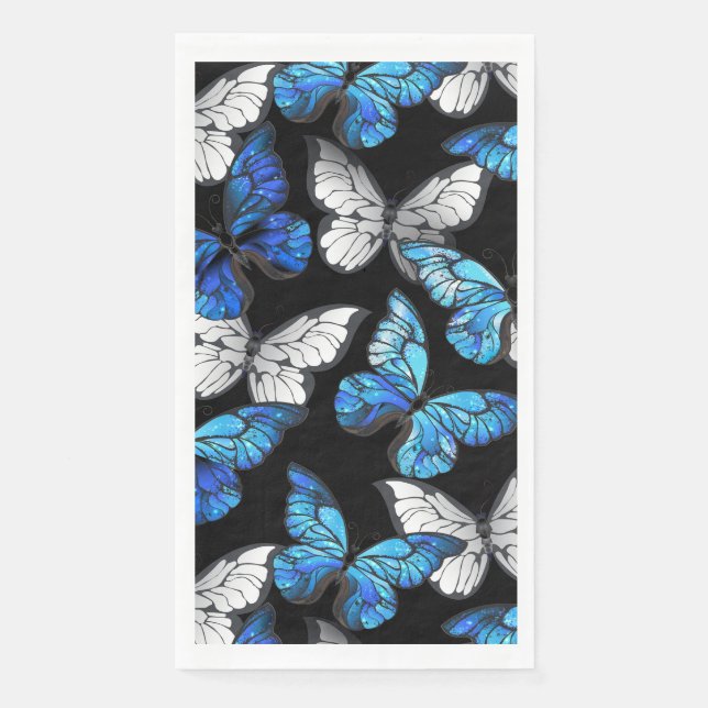 Dark Seamless Pattern with Blue Butterflies Morpho Napkin (Front)