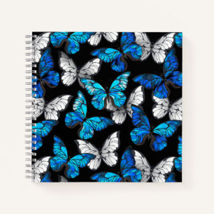 Dark Seamless Pattern with Blue Butterflies Morpho Notebook