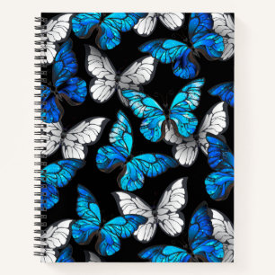 Dark Seamless Pattern with Blue Butterflies Morpho Notebook