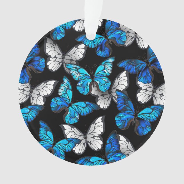 Dark Seamless Pattern with Blue Butterflies Morpho Ornament (Front)