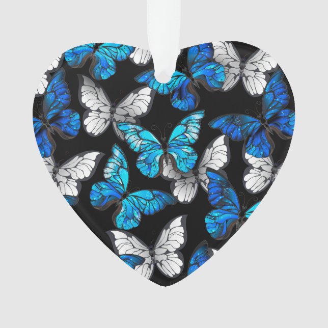 Dark Seamless Pattern with Blue Butterflies Morpho Ornament (Front)