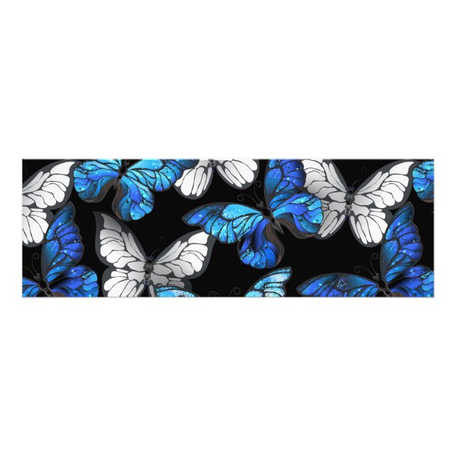 Dark Seamless Pattern with Blue Butterflies Morpho Photo Print (Front)