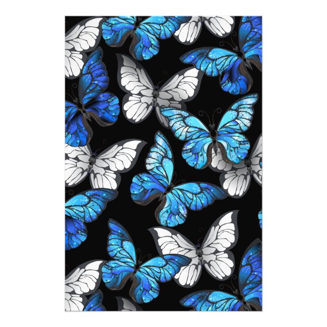 Dark Seamless Pattern with Blue Butterflies Morpho Photo Print (Front)
