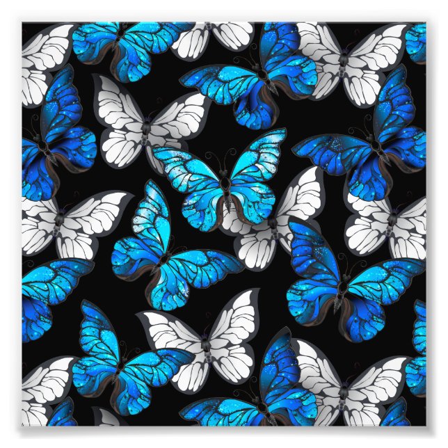 Dark Seamless Pattern with Blue Butterflies Morpho Photo Print (Front)