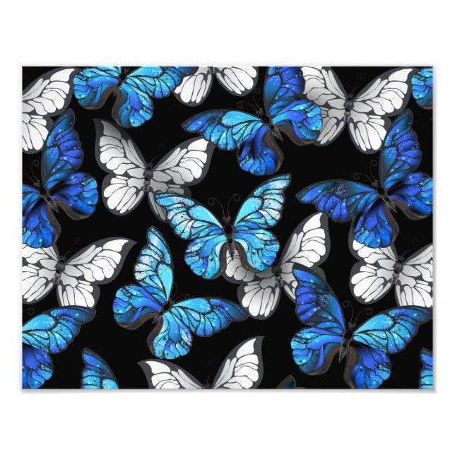 Dark Seamless Pattern with Blue Butterflies Morpho Photo Print (Front)