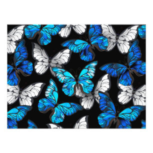 Dark Seamless Pattern with Blue Butterflies Morpho Photo Print