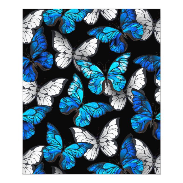 Dark Seamless Pattern with Blue Butterflies Morpho Photo Print (Front)