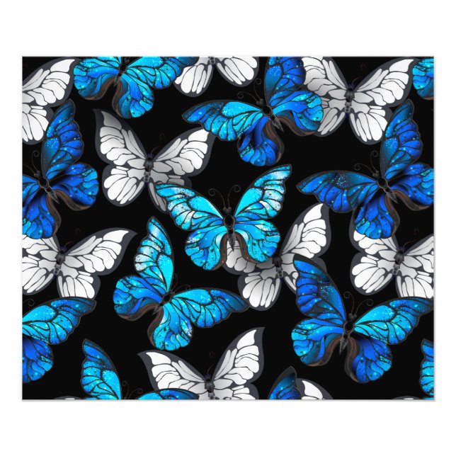 Dark Seamless Pattern with Blue Butterflies Morpho Photo Print (Front)