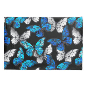 Dark Seamless Pattern with Blue Butterflies Morpho Pillowcase