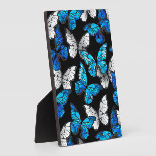 Dark Seamless Pattern with Blue Butterflies Morpho Plaque