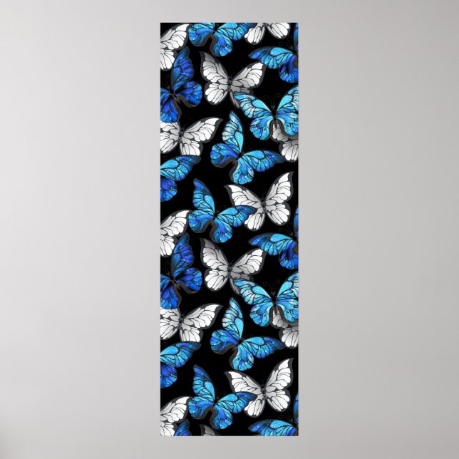 Dark Seamless Pattern with Blue Butterflies Morpho Poster (Front)