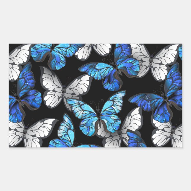 Dark Seamless Pattern with Blue Butterflies Morpho Rectangular Sticker (Front)