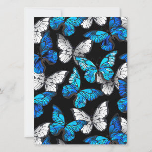 Dark Seamless Pattern with Blue Butterflies Morpho Save The Date